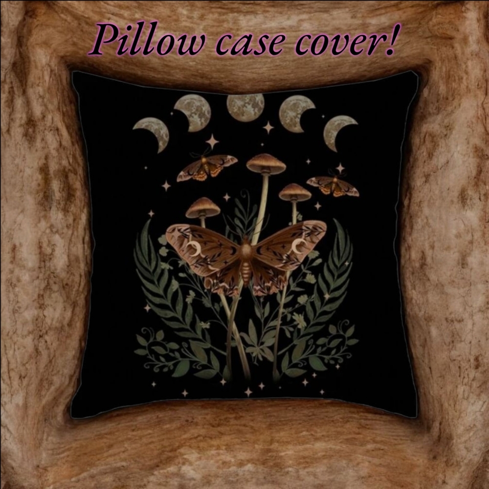 Kawaii Dark Style Butterfly & Mushroom Patterned Removable Pillow Cover